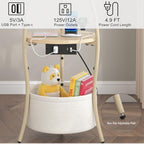 sthemc 3-Tier Small Round End Table Livingroom with Charging Station,Basket - Image 4