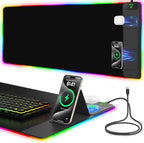 Mouse Pad with Foldable Phone Holder & Wireless Charger, XXL RGB Gaming Mousepad 31.5"x15.8" Large Desk Mat for Keyboard, Black Desk Pad with Dual Qi Charging Station | 11 Colors 5 Modes | Waterproof by miroddi