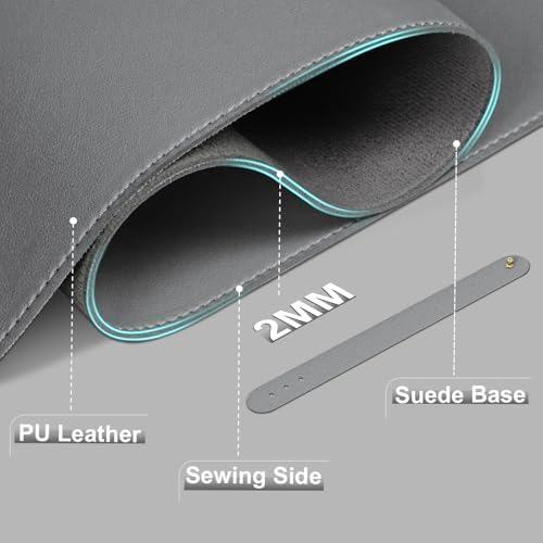 Leather Desk Pad Protector, 47.2'' x 23.6'', Suede Base Sewing Desk Blotter, Non-Slip Office Mat, Waterproof Writing Pad for Office and Home - Dark Gray - Image 2