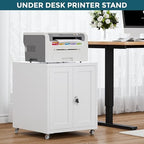 Large Printer Stand with Storage and Lock, 3D Heavy-Duty Printer Cabinet, Printer Table for Home Office with Doors and Adjustable Shelves, for Office Copier and Fax Machine, White - Image 4