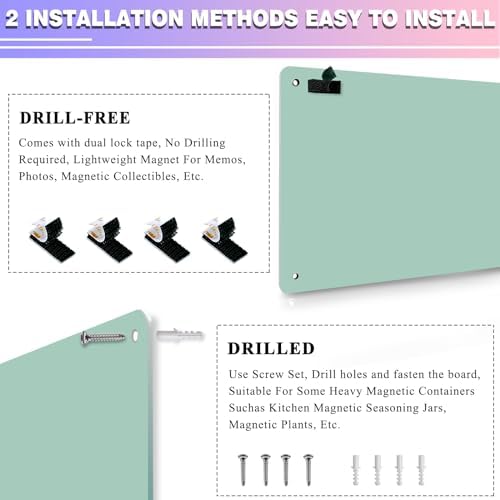 Green 2Pack Magnetic Board,17.5" x 11.4" Magnet Bulletin Board to Display Magnetic Notes, Poetry, Photos, Suitable for Wall, Refrigerator, Cabinet etc, Come with 4 Pcs Dual Lock Tape and Screws - Image 3