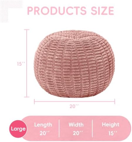 Hobestluk Stuffed Pouf Ottoman Footrest,Round Footstool,Handle,Large,Pink - Image 2