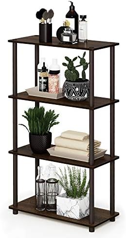 Furinno Turn-N-Tube Storage Shelves, 4-Tier Toolless Book Shelf, Corner Shelf, Open Shelves, for Organization and Storage, Living Room, Garage, Home Office, Walnut by Furinno-FitsYourSpaceFitsYourBudget