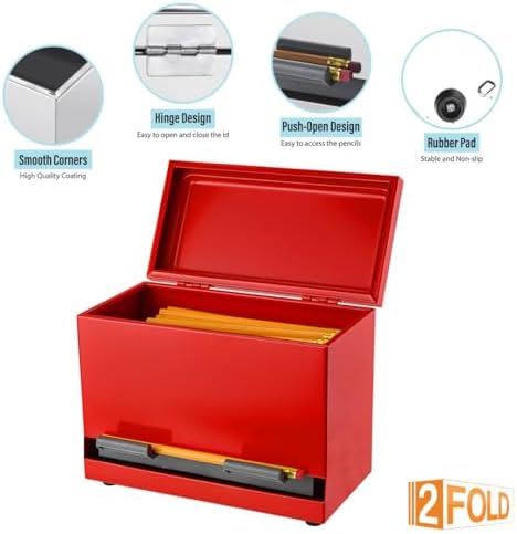 2Fold Pencil Dispenser for Classroom - Stainless Steel Bulk Pencil Holder for Desk - Includes Removable Label Stickers - Teacher Must Haves for Organization - Holds up to 200 Pencils (Red) - Image 7