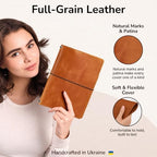 Genuine Leather Journal Cover A5 – Refillable Notebook Organizer with 3 Elastic Bands, Card Slots, Pen Holder & Interior Pockets, Fits 5.8" x 8.3" Notebooks (Paper Not Included), Warm Brown - Image 2