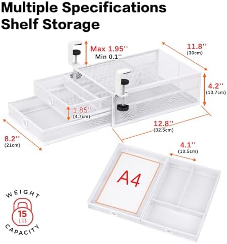 Under Desk Drawer, Clamp on Desk Organizer Slide Out Table Storage No Drill - Image 3
