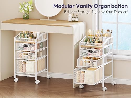 SWTYMIKI Rolling Utility Cart with Drawers - Under Desk Storage Cart with DIY Divider & Lockable Wheels, Multi-Functional Craft Art Supply Organizer for Office, Vanity, Craft Room & Studio White - Image 6