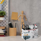PU Leather Multi-Compartment Pen Holder Desktop Organizer Pencil Cup Storage Caddy for Office Home Supplies Woodland Cute Bear Hedgehog Owl Fox And Hand Drawn - Image 6