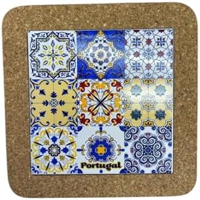 Portugal Azulejo Tiles, Ethnic Portugese Ceramic Tiles - Cork Trivets - Home & Wall Decorations (7.8 Inch - 20cm) (Portugal in 9 Tiles (Blue, Yellow, Cream)) by GOLDTON