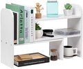 Desktop Adjustable Natural Wood Book Shelf Organizer Office Storage Rack Display Stand Caddy Set Expandable Desk Organizer (White) by VERGOODR