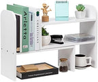 Desktop Adjustable Natural Wood Book Shelf Organizer Office Storage Rack Display Stand Caddy Set Expandable Desk Organizer (White) by VERGOODR