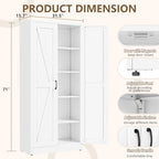 White Metal Storage Cabinet, 71" Kitchen Pantry Cabinets for Office - Image 2