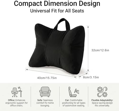 Lumbar Pillow for Car Seat and Office Chair, Classic Black - Image 4