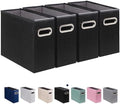 4 Pack Letter Size File Storage Box Collapsible, Fabric Hanging File Folders Organizer, Portable Office Document Holder with Metal Handle, Smooth PVC Rails, Black by ComfortKeeper
