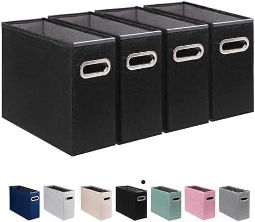 4 Pack Letter Size File Storage Box Collapsible, Fabric Hanging File Folders Organizer, Portable Office Document Holder with Metal Handle, Smooth PVC Rails, Black by ComfortKeeper