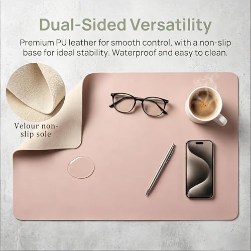 Leather Desk Protector, Office Mat, Large Mouse Mat, Non-Slip PU Leather Blotter, Laptop Desk Pad, Waterproof Writing Pad for Office and Home (Smoky Pink, 31.5" x 47") - Image 3