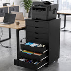 7 Drawer Office Storage Cabinet, Rolling File Cabinet for Office, Black - Image 2