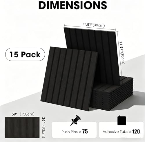 Large Cork Board for Walls 59" x 36",15 Pack 12"X12"Felt Bulletin Board Tiles with 120 Adhesive Tabs,Cork Board Alternative for Office Decor, Push Pin Board Wall Organizer- Black - Image 3