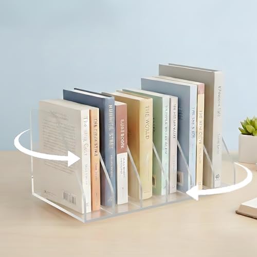 LIYAOLI Rotating Acrylic Book Organizer, 360° Spinning 6 Compartments Desktop Magazine File Holder, Vertical Storage for Books, Binders, Notebooks & Magazines, Clear Desk Organizer for Home Office by LIYAOLI