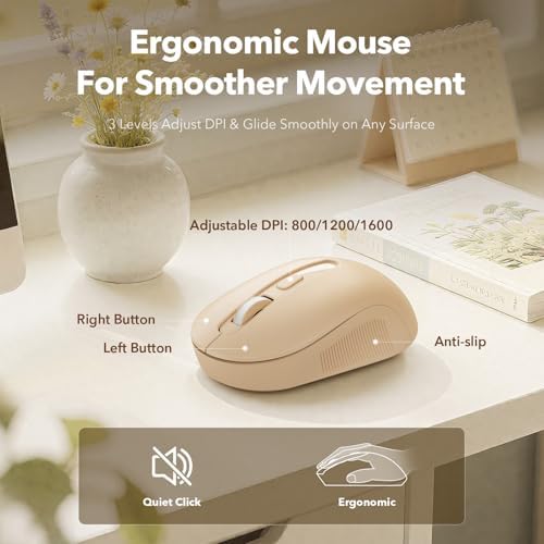 Wireless Keyboard and Mouse, Round Keycap, Magnetic Wrist Rest, Latte Beige - Image 6