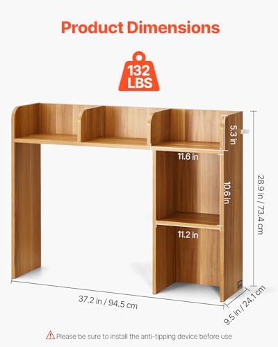 VEVOR Wood Desk Shelf, Desktop Bookshelf, Desk Storage Hutch with 6 Shelves, Office Countertop Organizer 3-Tier Display Rack, with Anti-Slip Feet Pads, for Office, Home & Dorm, Natural - Image 3