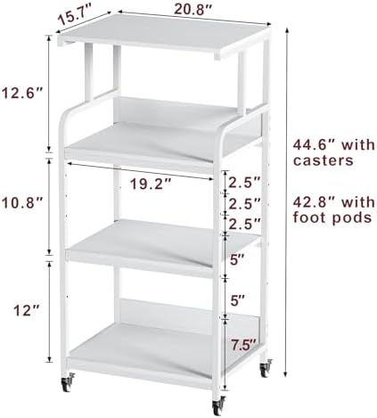 4-Tier White Printer Stand with Wheels, Extra Large Tall Printer Table with Storage Shelf, 4 Tier Printer Cart, Home Printer Stands (White) - Image 3