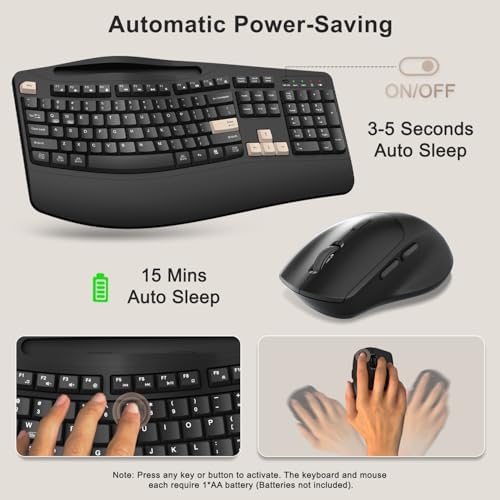 Wireless Keyboard and Mouse Combo, 2.4G Ergonomic Wave Keys(Latte Black) - Image 6