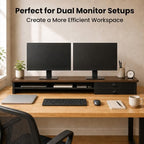 Dual Monitor Stand, 42.5 Inch Wood Monitor Riser with Drawers, 2 Tier Desktop Organizer for Computer Laptop TV, Large Screen Stand for Home Office Desk - Image 5