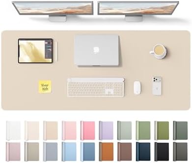 YSAGi Leather Desk Pad Protector, Office Desk Mat, Large Mouse Pad, Non-Slip PU Leather Desk Blotter, Laptop Desk Pad, Waterproof Desk Writing Pad for Office and Home (Eggshell,55" x 17.2") by YSAGi