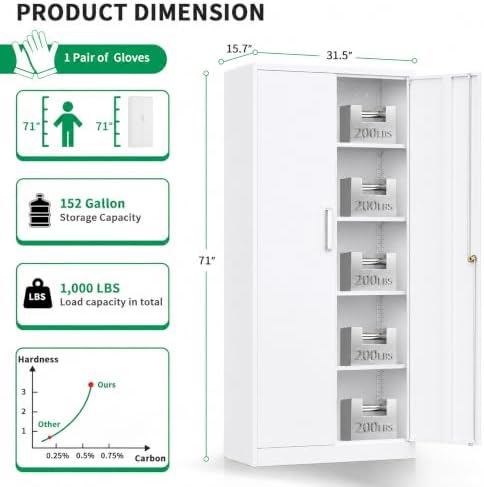 Metal Storage Cabinet with Locking Doors, 71" Tall Steel Locker Organizer with Adjustable Shelves, Garage Utility Cabinet for Home, Office, Shop, and School - Image 3
