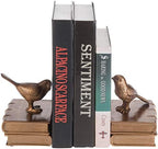 MyGift Gold Bird Bookends Decorative for Heavy Books, Brass Book Ends for Shelves, Vintage Resin Bookends, 1 Pair - Image 2