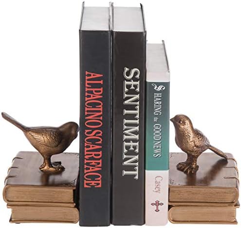 MyGift Gold Bird Bookends Decorative for Heavy Books, Brass Book Ends for Shelves, Vintage Resin Bookends, 1 Pair - Image 2