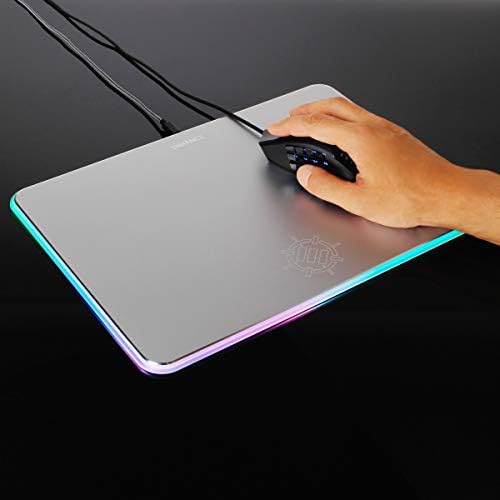 ENHANCE Metal LED Gaming Mouse Pad - Metal Mouse Pad with Large Aluminum Alloy Surface, Multi-Color Transparent Edges, Non-Slip Rubber Grip, & Sleek Precision Tracking for Esports - Silver - Image 3