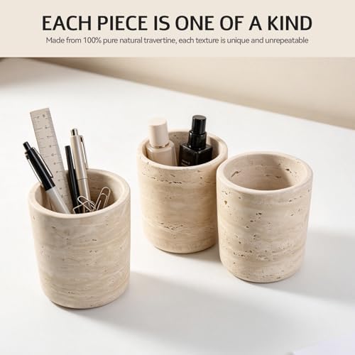 Natural Travertine Toothbrush Holder for Bathroom, Marble Pen Cup for Desk - Image 6