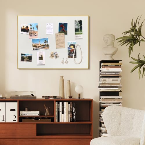 SELEAD Linen Bulletin Board 24” x 18” - Golden Aluminum Frame, Beige Fabric - Image 3