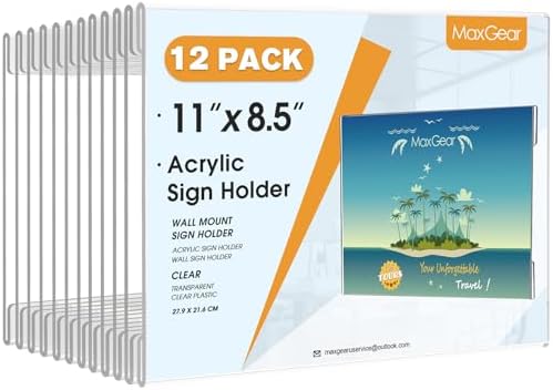 MaxGear Acrylic Sign Holder 8.5 x 11 Wall Mount, 12 Pack, Landscape by MaxGear