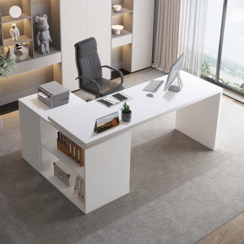 HSH White L Shaped Computer Corner Desk with 3 Storage Drawers 60 inch - Image 4