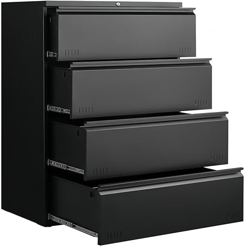 Approgreent Lateral 4 Drawer File Cabient with Lock, Metal Filing Cabinets for Home Office, Heavty Duty Office Storage Cabinet for A4/Letter/Legal (Matte Black) by Approgreent