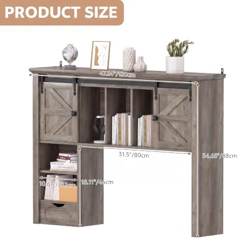 Large Desktop Bookshelf with Sliding Barn Door, 47.2''W Desk Shelf - Image 2