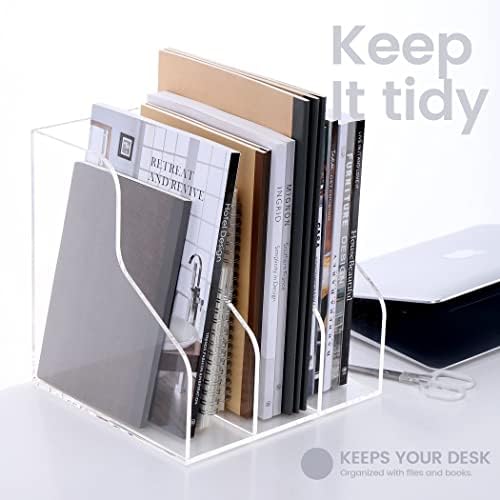 HeZone Desk File Organizer, Acrylic Magazine File Holder with 3 Vertical Compartments Rack File Sorter for Office Home Classroom Desk Organization, Clear… - Image 6
