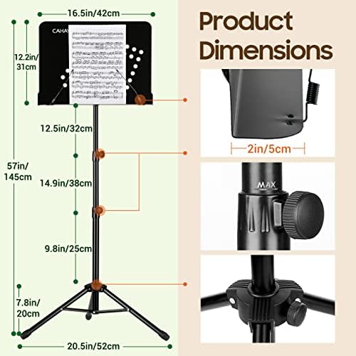 CAHAYA Sheet Music Stand Adjustable Height Portable with Carry Bag Metal - Image 3