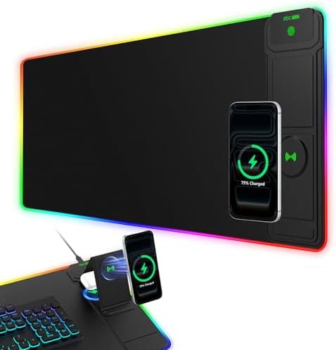 RGB Gaming Mouse Pad with Magnetic Wireless Charging & Foldable Phone Stand by abcmat