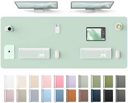 YSAGi Leather Desk Protector, Office Mat, Large Mouse Mat, Non-Slip PU Leather Blotter, Laptop Desk Mat, Waterproof Writing Pad for Office and Home(Pale Green, 63" x 24") by YSAGi