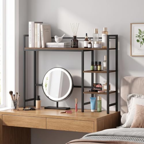 Tangkula 4-Tier Desktop Bookshelf, 38.5" Dorm Desk Hutch, Rustic Brown - Image 5