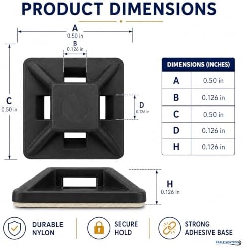 Kable Kontrol Zip Tie Mounts, 1/2” Black, 32000 Pcs Adhesive Backed - Image 3