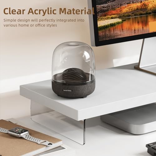Dual Monitor Stand Riser, 40x10 in Wood & Acrylic Desktop Organizer Shelf - Image 2