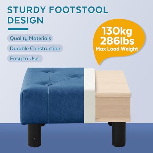 Small Foot Stool Ottoman, Faux Leather Footstool Ottoman Foot Rest for Couch, Rectangle Footstools and Ottomans Small for Living Room, Entryway and Bedroom (Blue) - Image 6