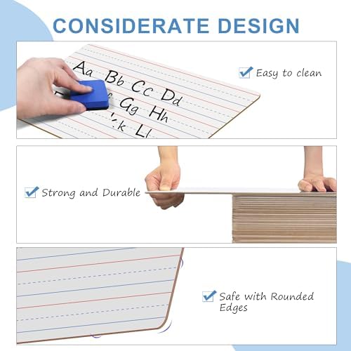 JUSTPAT 24 Pack Dry Erase Boards, 9"x12" Double Sided Easel Small Whiteboards with Lines for Kids, Students, Education Teacher Classroom, Mini Portable White Boards with 24 Markers, 24 Erasers - Image 3