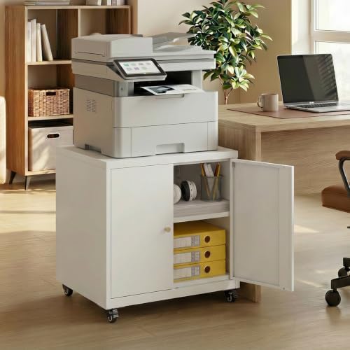23.6" Metal Printer Stand with Storage Cabinet & Adjustable Shelf by Unknown