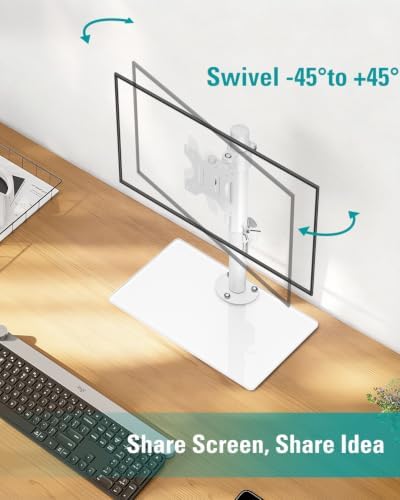 MOUNT PRO Single Monitor Stand Fits Max 32 inch Screen, Free-Standing Computer Desk Stand, Display Mount with Height Adjustable, Swivel, Tilt, Rotation, VESA Monitor Stand 100x100, White - Image 3